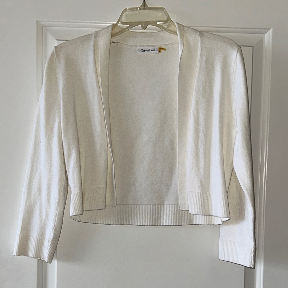 Calvin Klein Women's White 3/4 Sleeve Cardigan